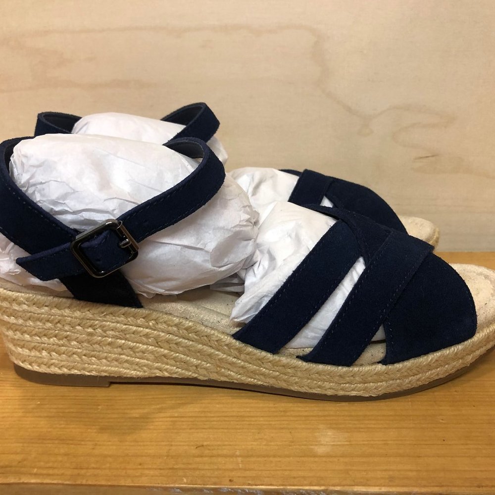 Lands' End Women's Navy Suede Espadrille Wedge Sandals